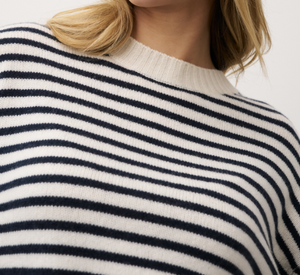 0039 Italy - Striped 3/4 Sleeves Sweater in Navy and White