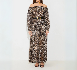 SUNCOO - Fado Leopard Print Maxi Skirt in Beige and Black