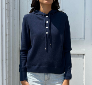Kinross Cashmere - Textured Hoodie in Navy