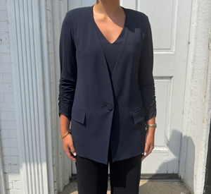 IRIS SETLAKWE - Knit Jacket with Ruched Sleeves in Navy