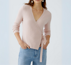 OUI - Long Sleeve Wrap Sweater in Peach