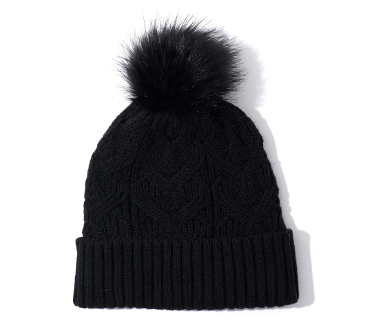 
            
                Load image into Gallery viewer, Echo - Loopy Cable Pom Hat in Black
            
        