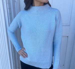 Kinross Cashmere - Garter Funnel Neck Sweater in Wave