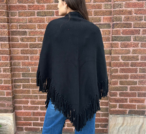 Repeat Cashmere - Wool Cashmere Wrap with Fringe in Black