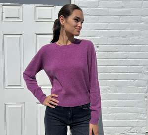 Repeat Cashmere - Short Cashmere Crewneck Sweater in Grape