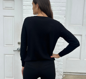 Elliott Lauren - Long Sleeve Crewneck Sweater with Jet Rhinestones in Black