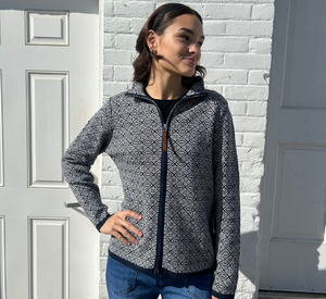 Skovhuus - Zip Print Cardigan in Navy and White