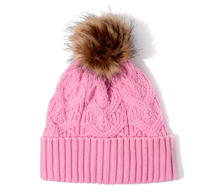 Echo - Loopy Cable Pom Hat in Candy Pink
