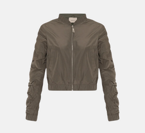 THEO - Theia Zip Taffeta Bomber in Army Green