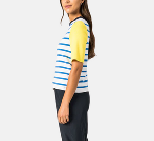 Saint James - Striped Top with Color-Block Sleeves in Royal Blue and White
