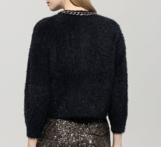 Luisa Cerano - Cardigan with Gunmetal Necklace in Black