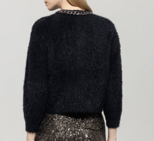 Luisa Cerano - Cardigan with Gunmetal Necklace in Black