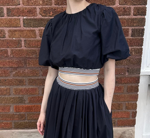 Veronica Beard - Short Sleeve Puffed Sleeve Crop Top with Elastic Band in Navy