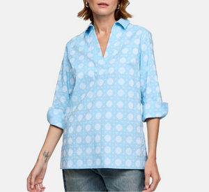 Hinson Wu - Vicky 3/4 Sleeve Patterned Shirt in Blue and White