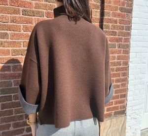 THE 73 - Mock Neck Double Knit Sweater in Chocolate