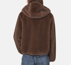 Repeat -  Hooded Reversible Faux Coat in Chocolate