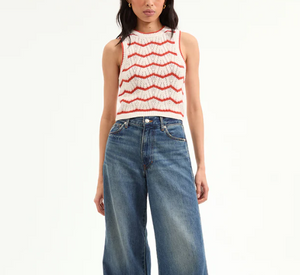 Veronica Beard - Jerrel Cropped Knit Tank Top in Off-White, Pink Shell, and Persimmon