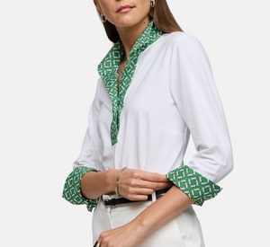 Hinson Wu - Ainsley 3/4 Sleeve Chain Link Polo Shirt in White and Green