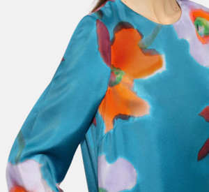 Luisa Cerano - Mini Floral-Patterned Dress in Teal Multi