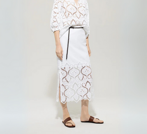 Luisa Cerano - Maxi Skirt with Eyelet Embroidery in Bleached White
