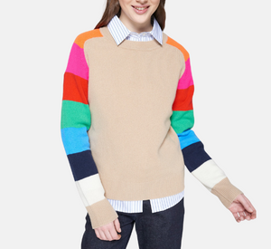 Vilagallo - Sweater with Striped Sleeves in Beige Multi