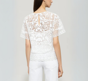 Luisa Cerano - Short Sleeve Lace Pull-on Blouse in Bleached White