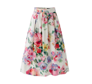 OUI - Patterned Midi Skirt in Pink and Green