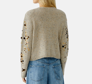 Oui - Cardigan with Gold Sequins in Off White