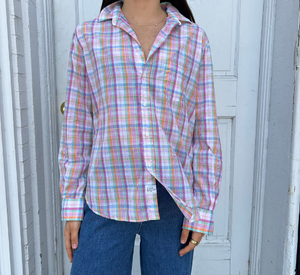Frank & Eileen - Relaxed Button-Up Plaid Top in Green, Orange, and Pink