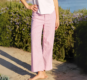 Frank & Eileen - Wexford Wide Leg Striped Linen Pants in Red and White
