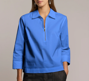 Hinson Wu - Alessa Collared Half Zip Blouse in Lake Blue