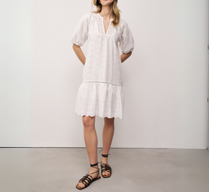 0039 Italy - Maybeline Eyelet Dress with Puff Sleeves in White