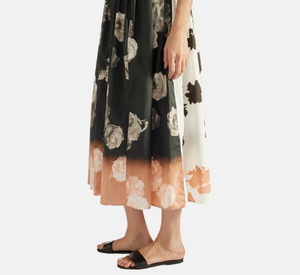 Liviana Conti - Pleated Floral Midi Dress in Black and Pink