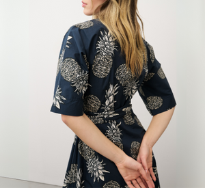 0039 Italy - Svenja Pineapple Print Wrap Dress in Navy Multi