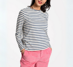 Frances Valentine - Long Sleeve Striped T-Shirt in Oyster/Navy