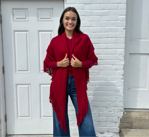 Repeat Cashmere - Wool Cashmere Wrap with Fringe in Ruby