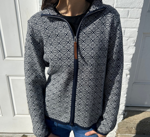 Skovhuus - Zip Print Cardigan in Navy and White