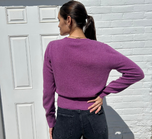 Repeat Cashmere - Short Cashmere Crewneck Sweater in Grape