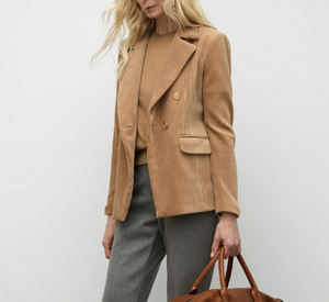Iris - Corduroy Double Breast Jacket in Camel