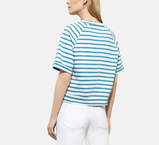 Luisa Cerano - Short Sleeve Striped T-Shirt in Teal and White