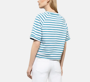 Luisa Cerano - Short Sleeve Striped T-Shirt in Teal and White