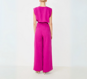 SUNCOO - High Waisted Wide Leg Pant in Magenta