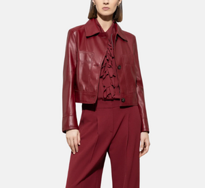 Luisa Cerano - Leather Jacket in Berry Red