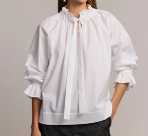 Hinson Wu - Alina Blouse with Necktie and Ruffle Details in White