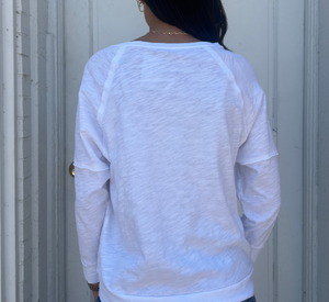 Elliot Lauren - 3/4 Raglan Sleeve Top in White