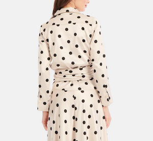 Emily Shalant - Satin Dot Wrap Top in Ivory and Black