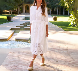 FRANK & EILEEN - Long Sleeve Eyelet Midi Dress in White