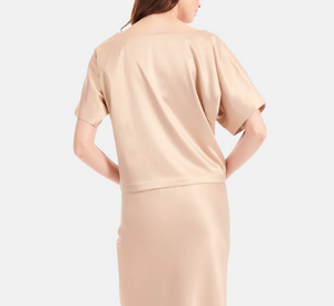 Emily Shalant - Satin V-Neck Dolman Top in Bisque