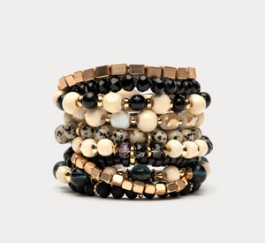 FRANCES VALENTINE - Manhattan Beaded Bracelet Stack in Black and Cream