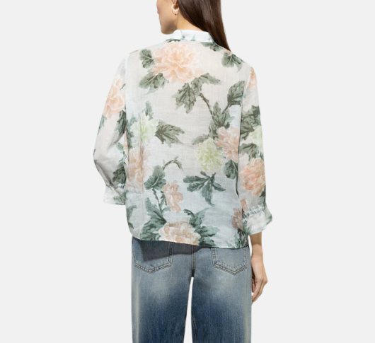 Luisa Cerano - Floral Print Blouse in Green and Pink Multi